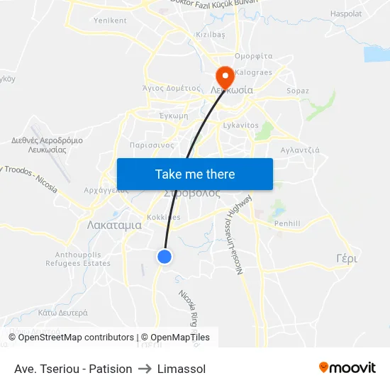 Tseriou Avenue - Patision to Limassol map