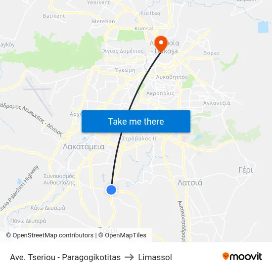 Ave. Tseriou - Paragogikotitas to Limassol map