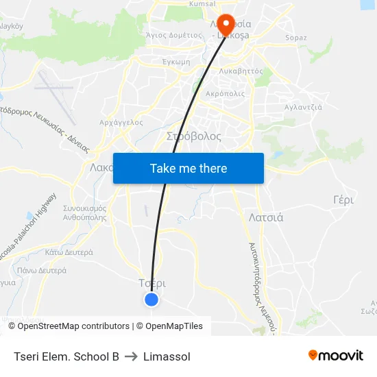Tseri Elem. School B to Limassol map