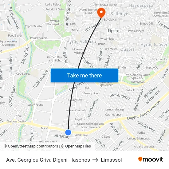 Georgiou Griva Digeni Ave. - Iasonos to Limassol map