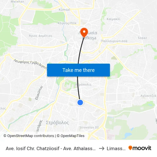 Iosif Chr. Chatziiosif Ave. - Athalassa Ave. to Limassol map