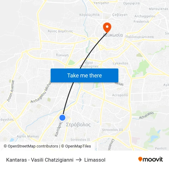 Kantaras - Vasili Chatzigianni to Limassol map