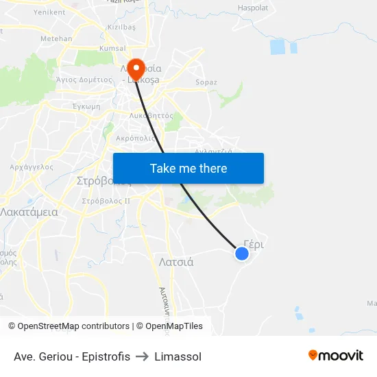 Geriou Avenue - Epistrofis to Limassol map