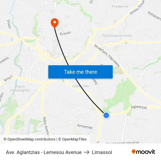 Aglantzias Ave. - Limassol Avenue to Limassol map