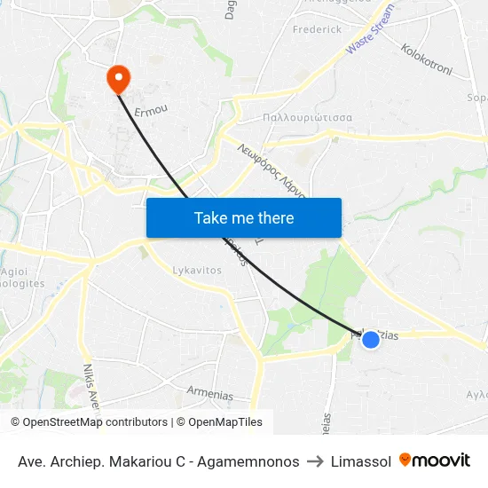 Archbishop Makarios Ave - Agamemnon to Limassol map