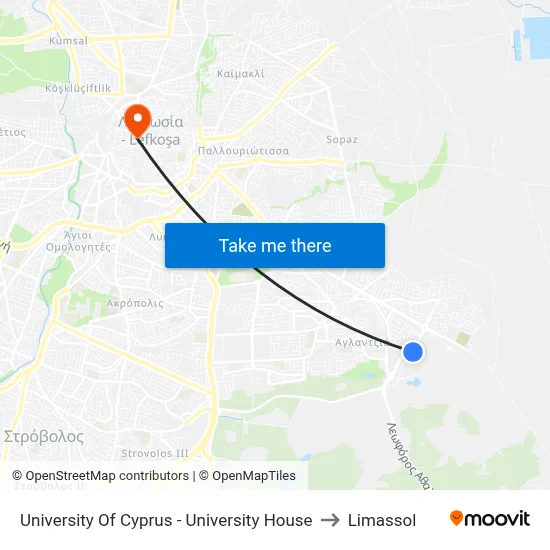 University Of Cyprus - University House to Limassol map