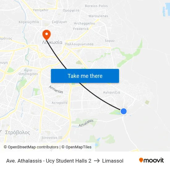 Ave. Athalassis - Ucy Student Halls to Limassol map
