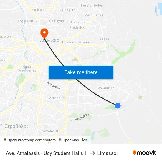 Ave. Athalassis - Ucy Student Halls to Limassol map