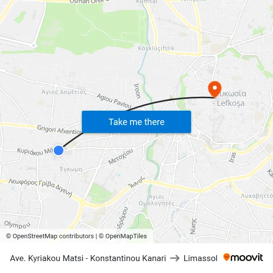 Kyriakou Matsi Avenue - Konstantinou Kanari to Limassol map