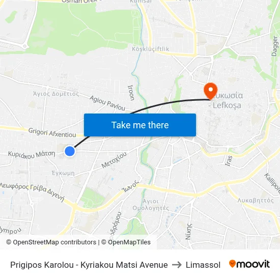 Prince Charles - Kyriakou Matsi Avenue to Limassol map