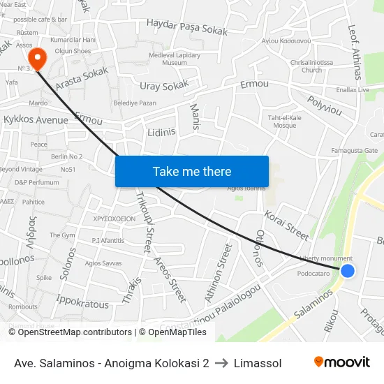 Ave. Salaminos - Anoigma Kolokasi to Limassol map