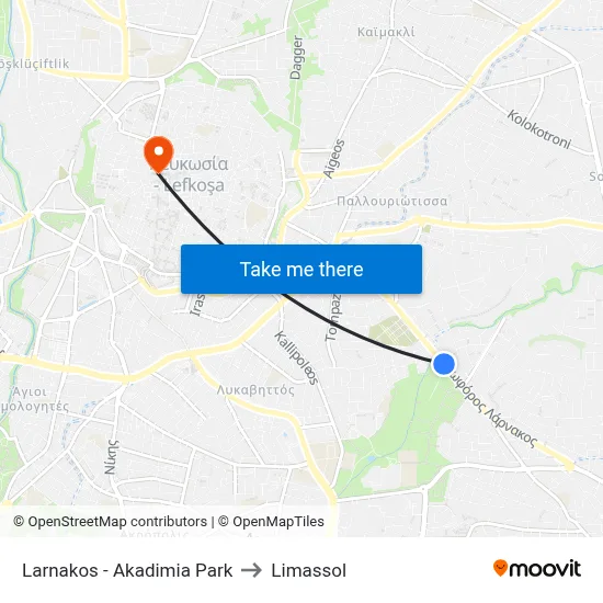 Larnakos - Akadimia Park to Limassol map