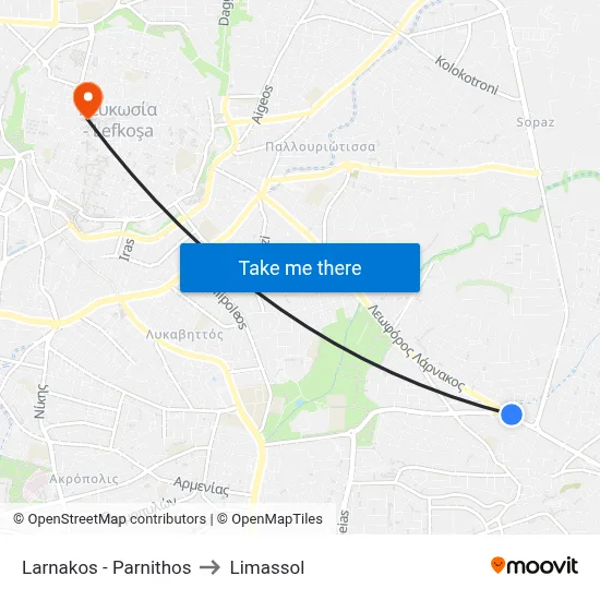 Larnakos - Parnithos to Limassol map