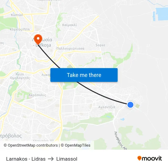 Larnaca - Lidras to Limassol map
