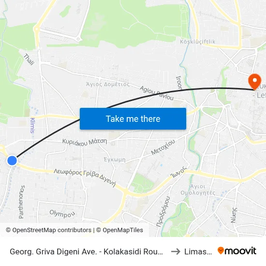 Georg. Griva Digeni Ave. - Kolakasidi Roundabout to Limassol map