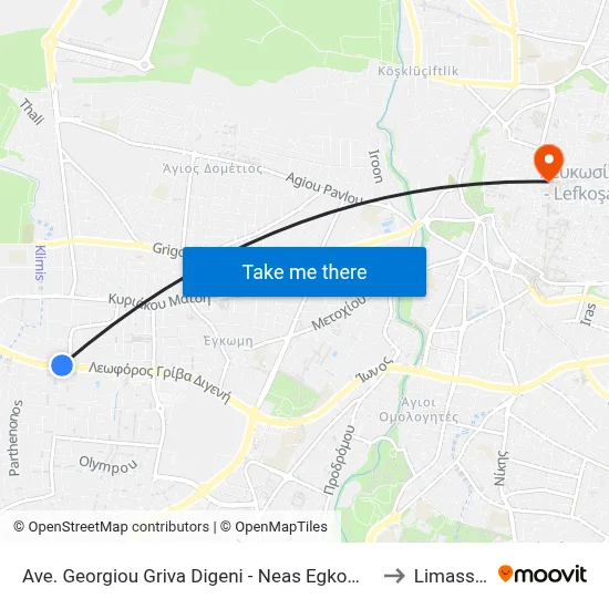 George Grivas Digenis Ave - Nea Engomi to Limassol map