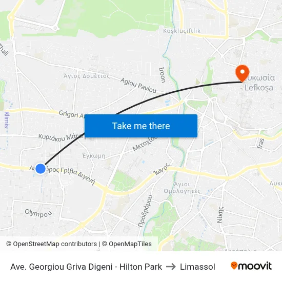 Ave. Georgiou Griva Digeni - Hilton Park to Limassol map