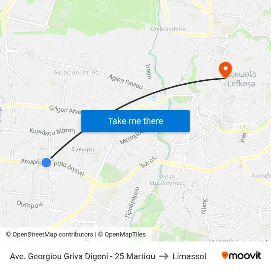 George Grivas Digeni Avenue - 25 March to Limassol map