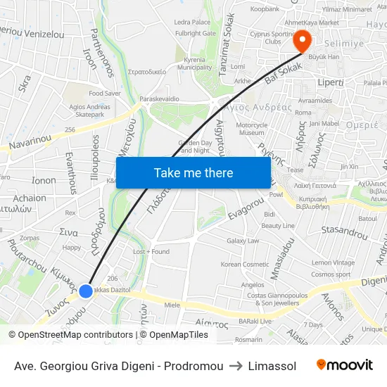 Ave. Georgiou Griva Digeni - Prodromou to Limassol map