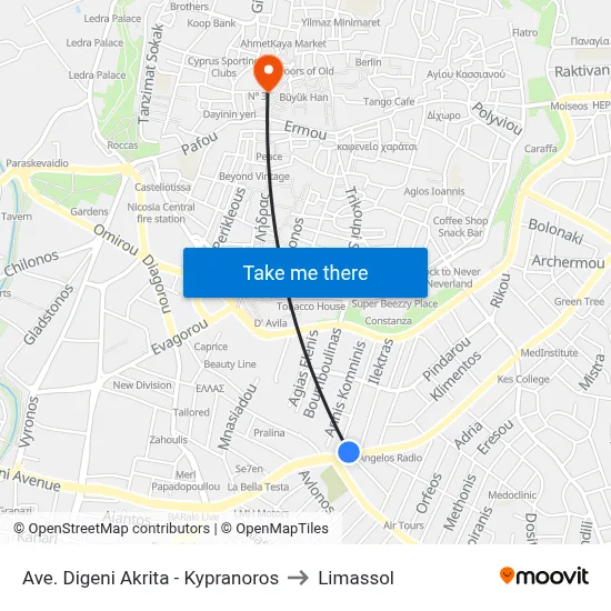 Digeni Akrita Avenue - Kypranoros to Limassol map