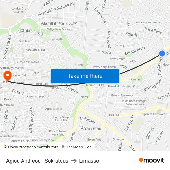 Agiou Andreou - Sokratous to Limassol map