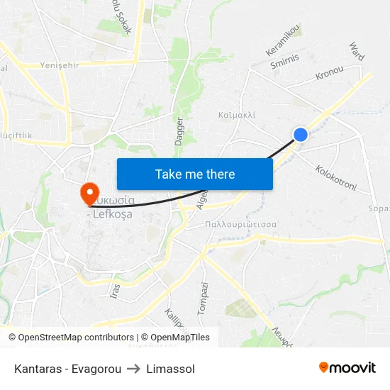 Kantaras - Evagorou to Limassol map