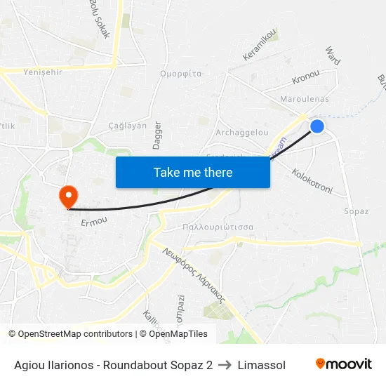 Ag. Ilarionos - Roundabout Sopaz to Limassol map