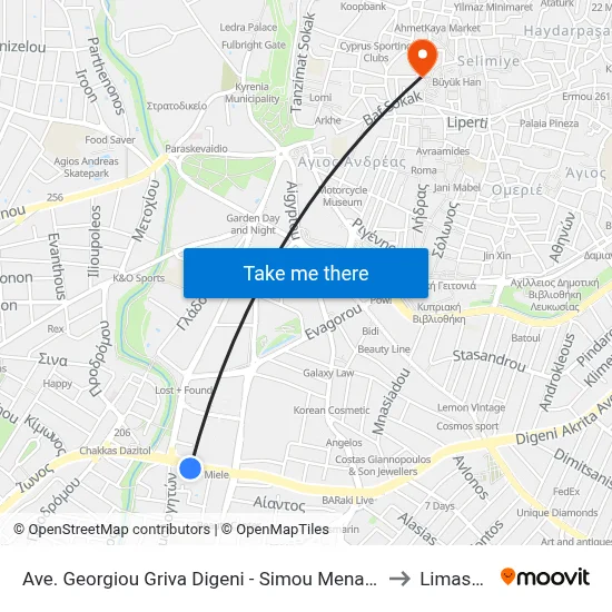 George Grivas Digenis Avenue - Simou Menardou to Limassol map