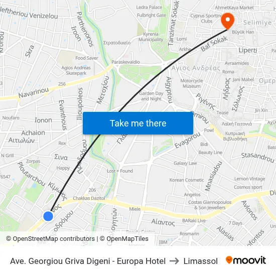 Georgios Grivas Digenis Avenue - Europa Hotel to Limassol map