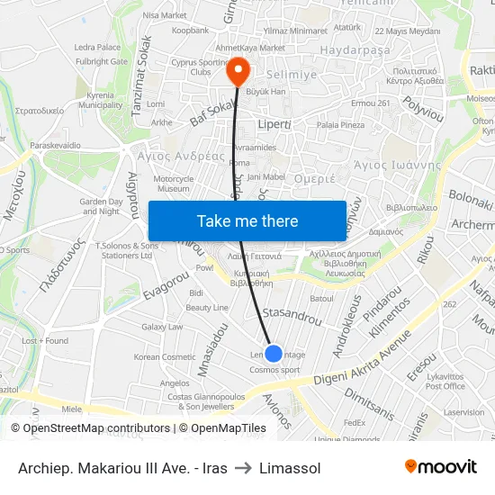 Archbishop Makarios III Avenue - Iras to Limassol map