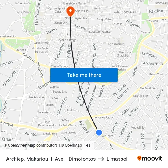 Archiep. Makariou III Ave. - Dimofontos to Limassol map