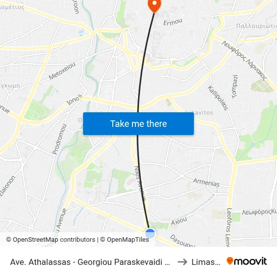 Athalassas Ave - Georgiou Paraskevaidi Avenue to Limassol map