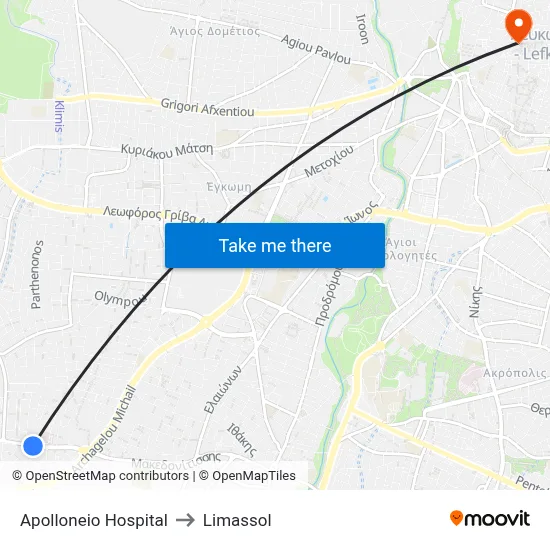 Apolloneio Hospital to Limassol map