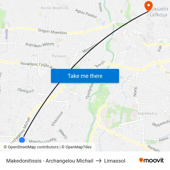 Makedonitissa - Archangel Michael to Limassol map