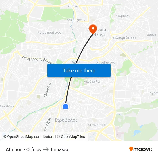 Athinon - Orpheus to Limassol map