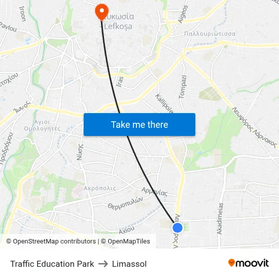 Traffic Education Park to Limassol map