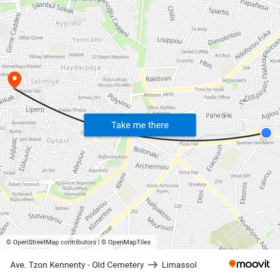John Kennedy Ave - Old Cemetery to Limassol map