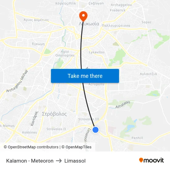 Kalamon - Meteoron to Limassol map