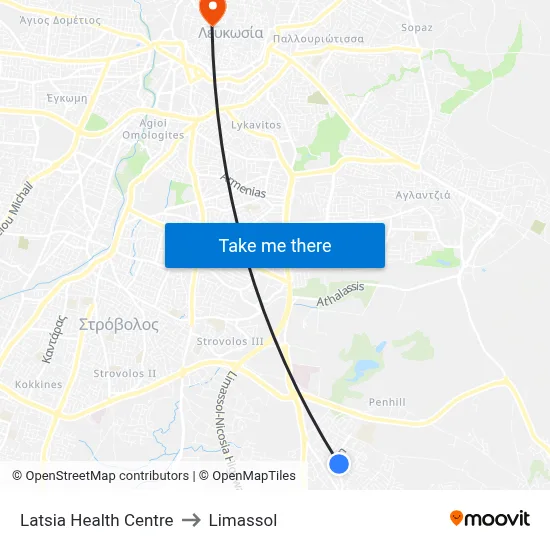 Latsia Health Centre to Limassol map