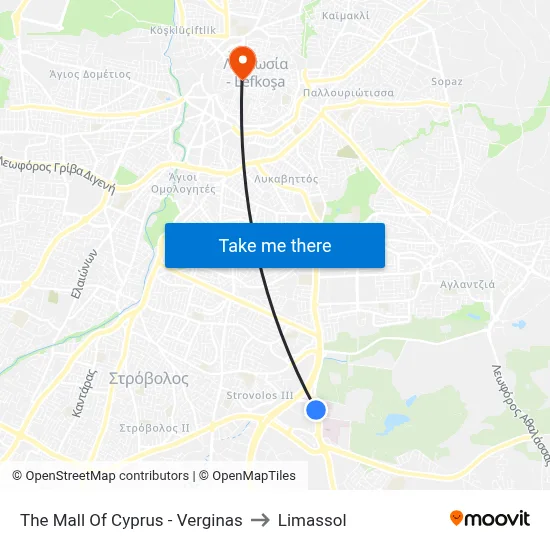 The Mall of Cyprus - Verginas to Limassol map