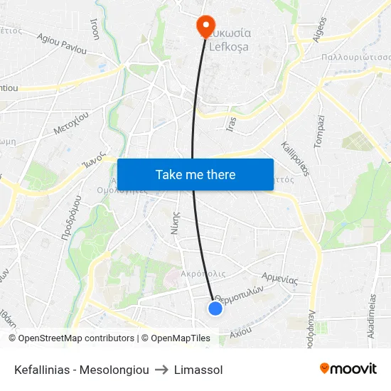Kefallinias - Mesolongiou to Limassol map