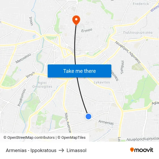 Armenias - Ippokratous to Limassol map