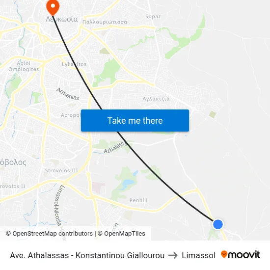 Athalassas Avenue - Konstantinou Giallourou to Limassol map