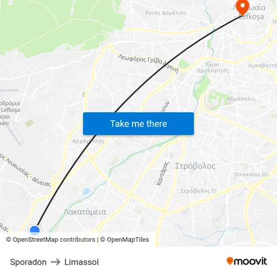 Sporadon to Limassol map