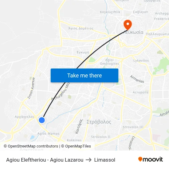 St. Eleftherios - St. Lazarus to Limassol map