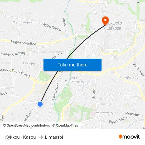 Kykkou - Kasou to Limassol map