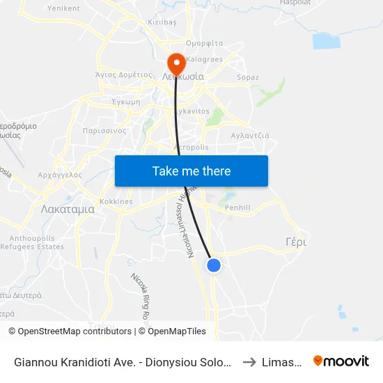 Giannou Kranidioti Ave. - Dionysiou Solomou to Limassol map