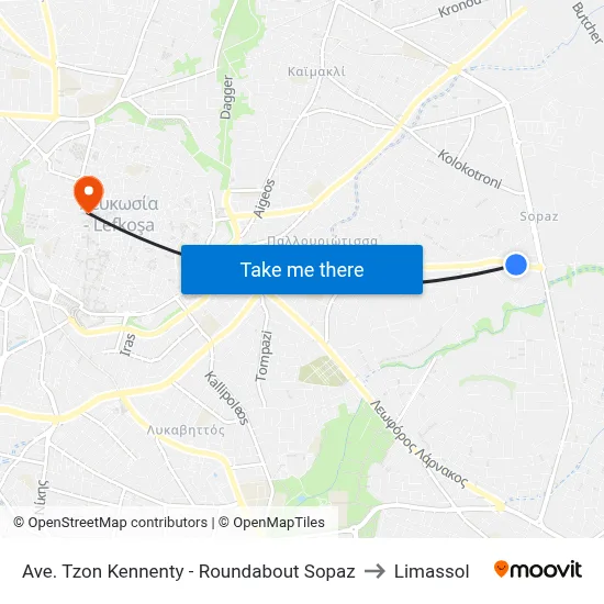 Ave. Tzon Kennenty - Roundabout Sopaz to Limassol map