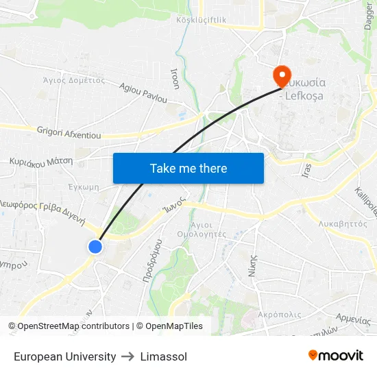 European University to Limassol map