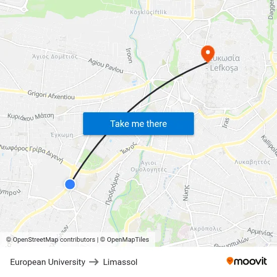 European University to Limassol map